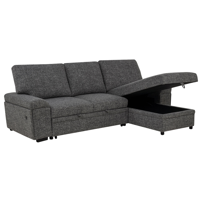 Pemberly Row Sleeper Sectional with Speaker and Storage Chaise in Gray