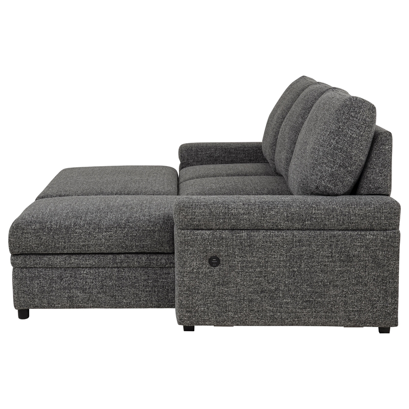 Pemberly Row Sleeper Sectional with Speaker and Storage Chaise in Gray