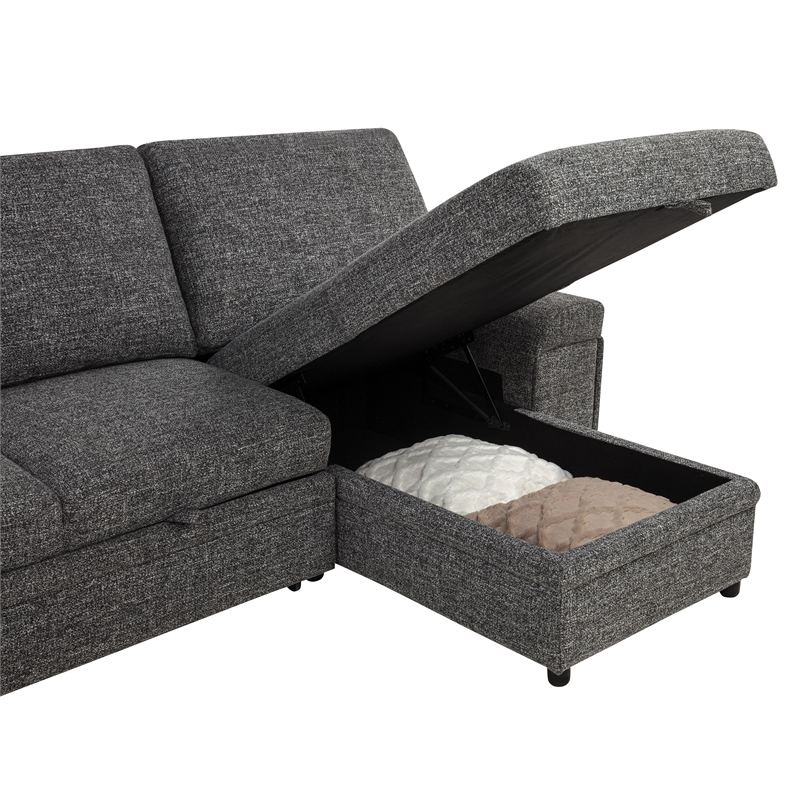 Pemberly Row Sleeper Sectional with Speaker and Storage Chaise in Gray