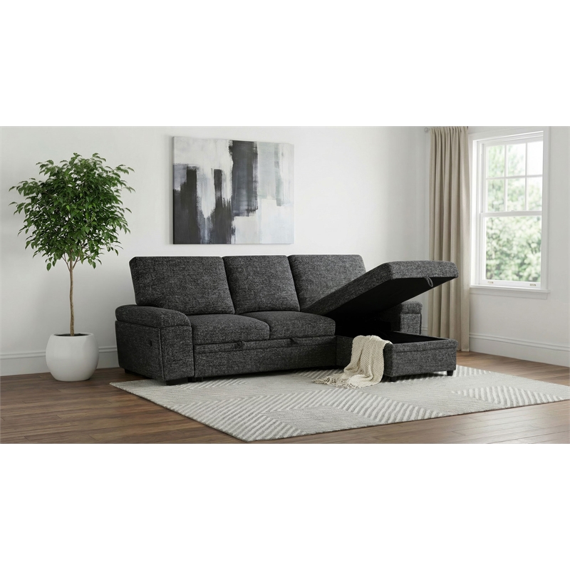 Pemberly Row Sleeper Sectional with Speaker and Storage Chaise in Gray