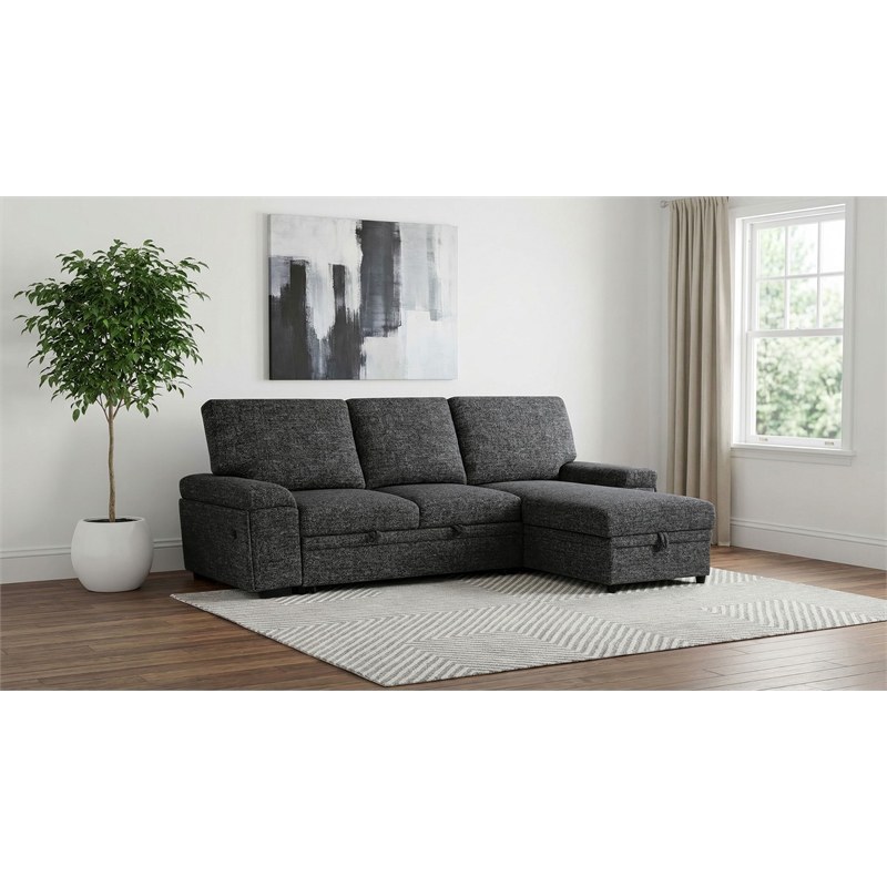 Pemberly Row Sleeper Sectional with Speaker and Storage Chaise in Gray
