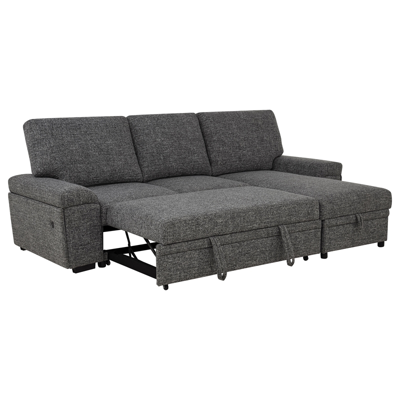 Pemberly Row Sleeper Sectional with Speaker and Storage Chaise in Gray