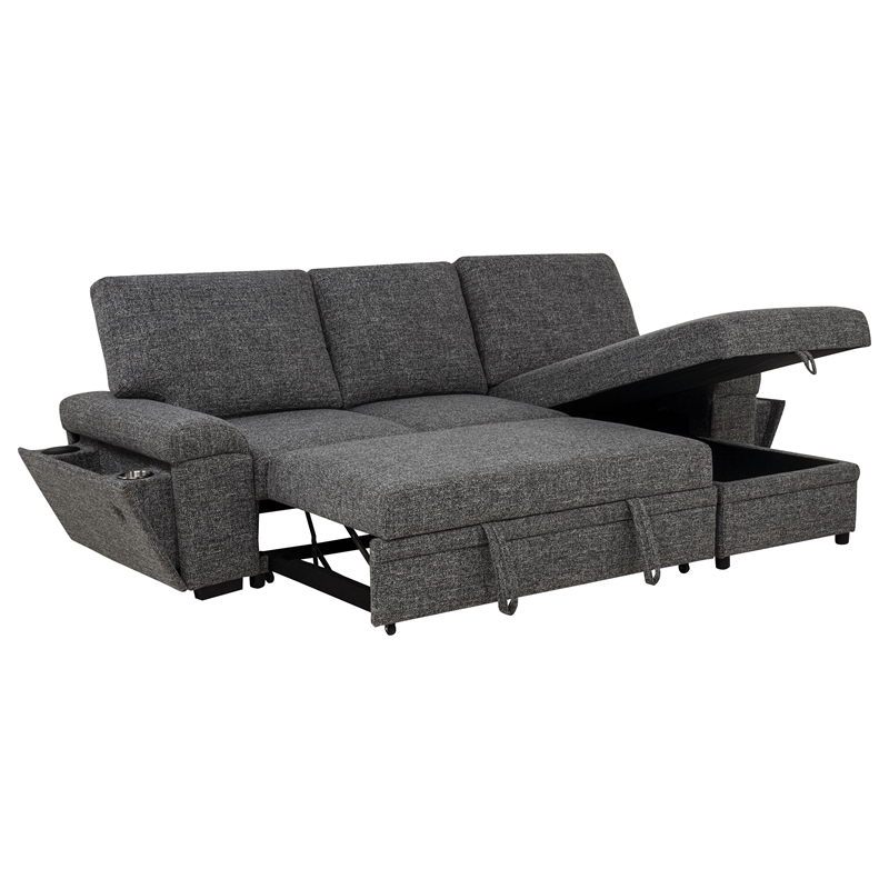 Pemberly Row Sleeper Sectional with Speaker and Storage Chaise in Gray