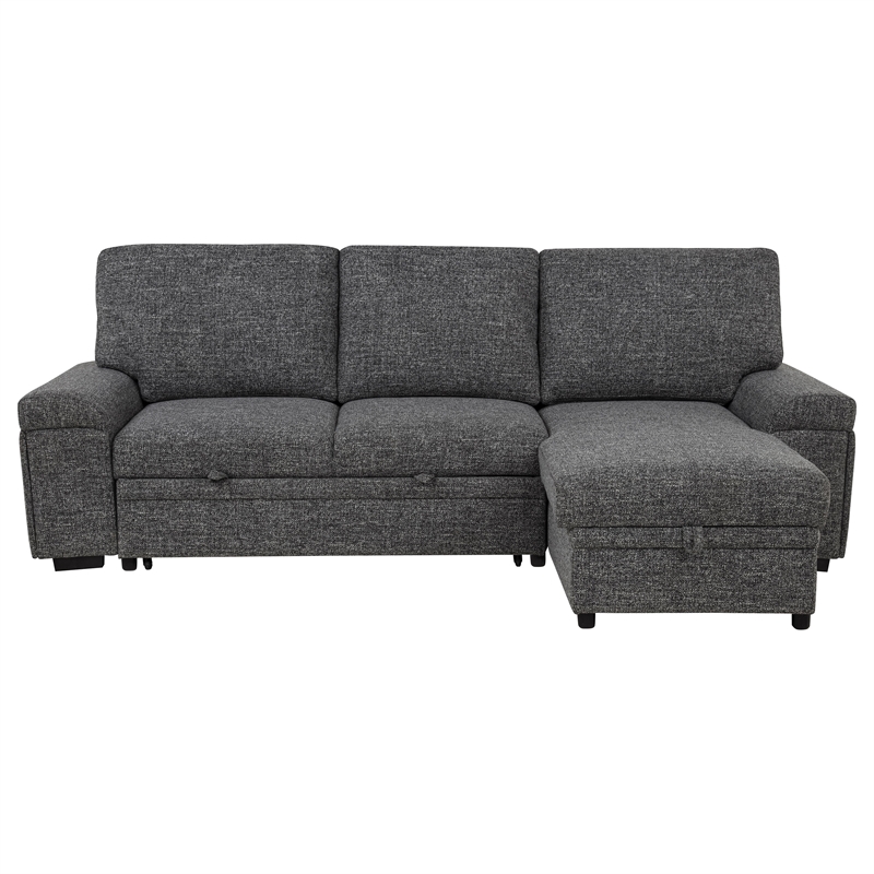 Pemberly Row Sleeper Sectional with Speaker and Storage Chaise in Gray