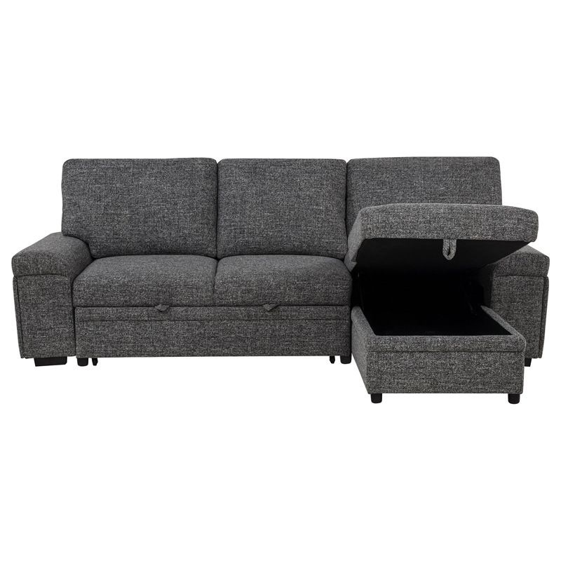 Pemberly Row Sleeper Sectional with Speaker and Storage Chaise in Gray