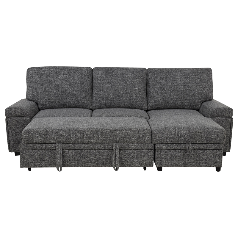 Pemberly Row Sleeper Sectional with Speaker and Storage Chaise in Gray