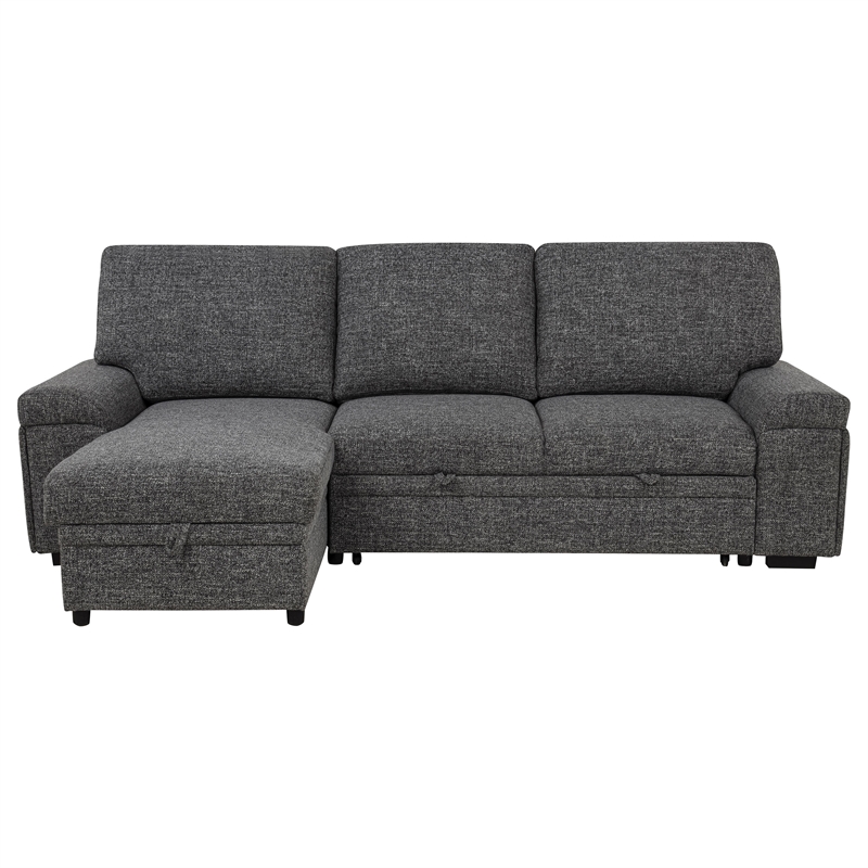 Pemberly Row Sleeper Sectional with Speaker and Storage Chaise in Gray