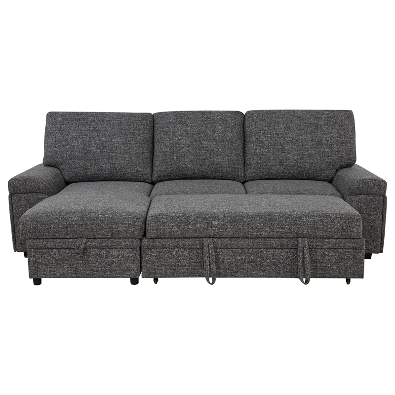 Pemberly Row Sleeper Sectional with Speaker and Storage Chaise in Gray