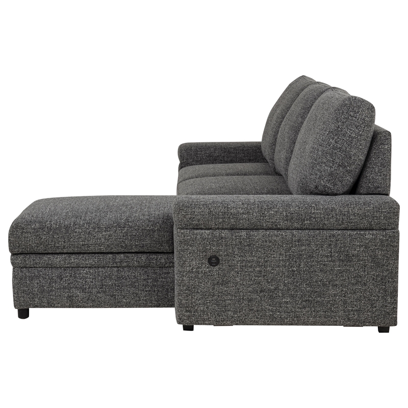 Pemberly Row Sleeper Sectional with Speaker and Storage Chaise in Gray
