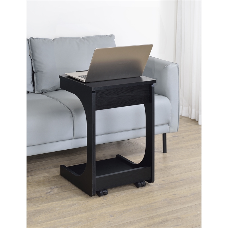 Pemberly Row C-Shaped Lift-Top Sofa Side Table With Casters in Black