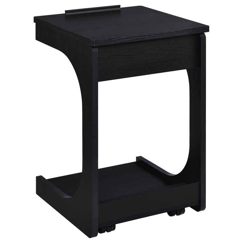 Pemberly Row C-Shaped Lift-Top Sofa Side Table With Casters in Black