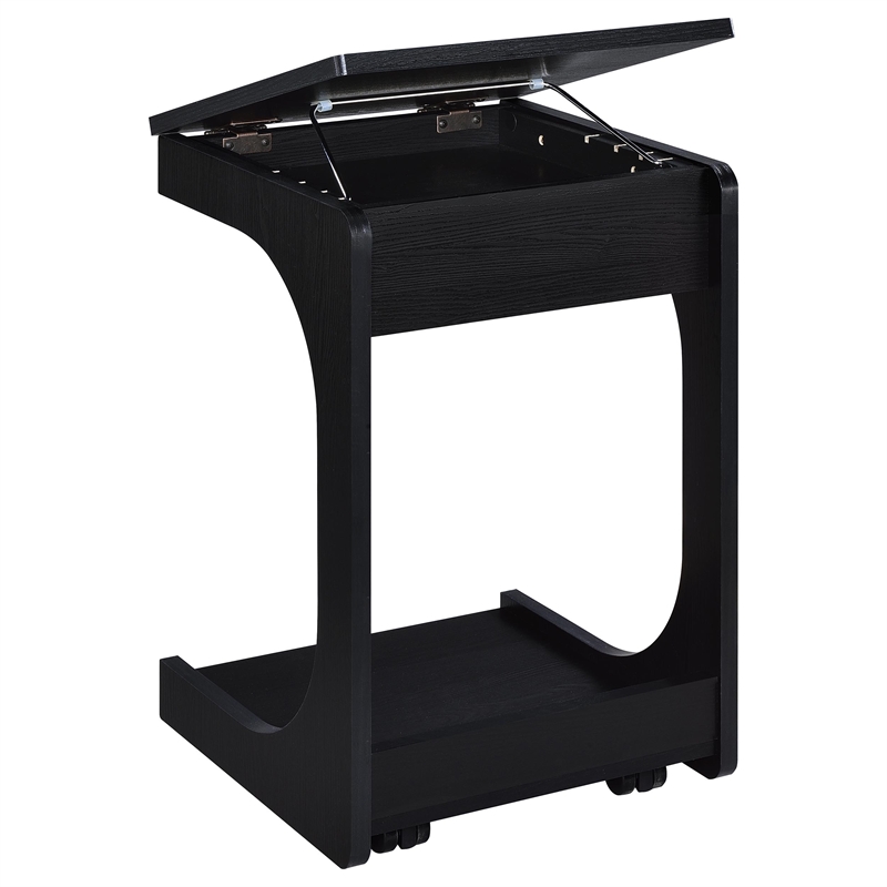 Pemberly Row C-Shaped Lift-Top Sofa Side Table With Casters in Black
