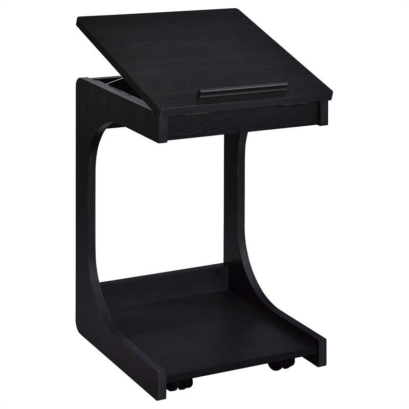 Pemberly Row C-Shaped Lift-Top Sofa Side Table With Casters in Black