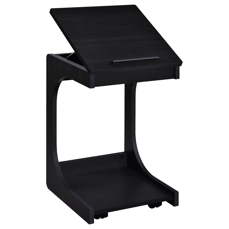 Pemberly Row C-Shaped Lift-Top Sofa Side Table With Casters in Black