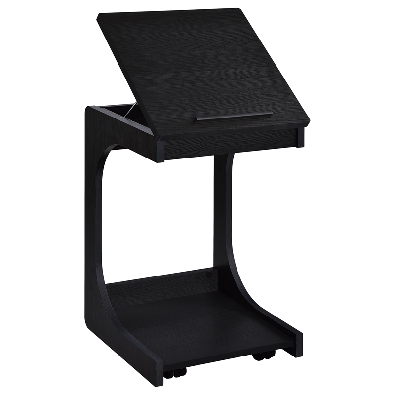Pemberly Row C-Shaped Lift-Top Sofa Side Table With Casters in Black