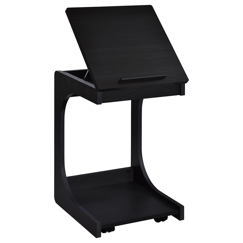 Pemberly Row C-Shaped Lift-Top Sofa Side Table With Casters in Black