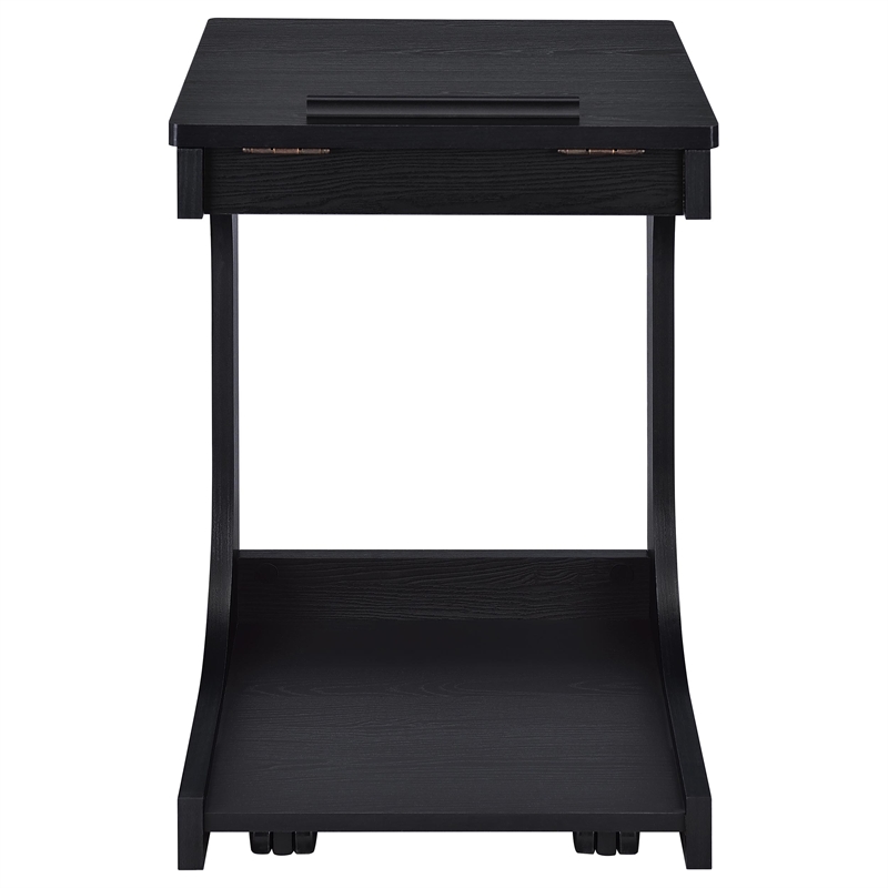 Pemberly Row C-Shaped Lift-Top Sofa Side Table With Casters in Black