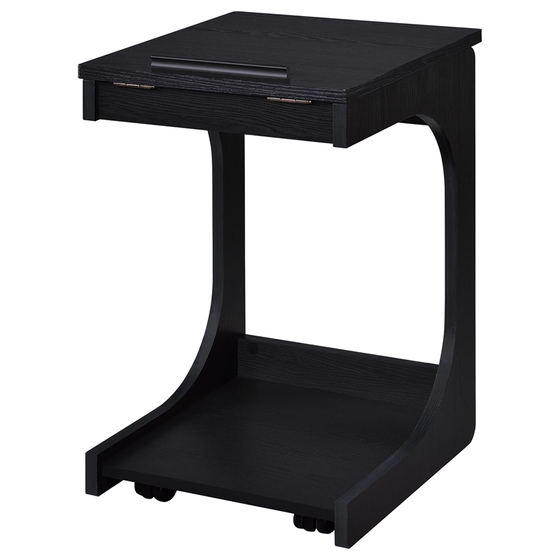 Pemberly Row C-Shaped Lift-Top Sofa Side Table With Casters in Black