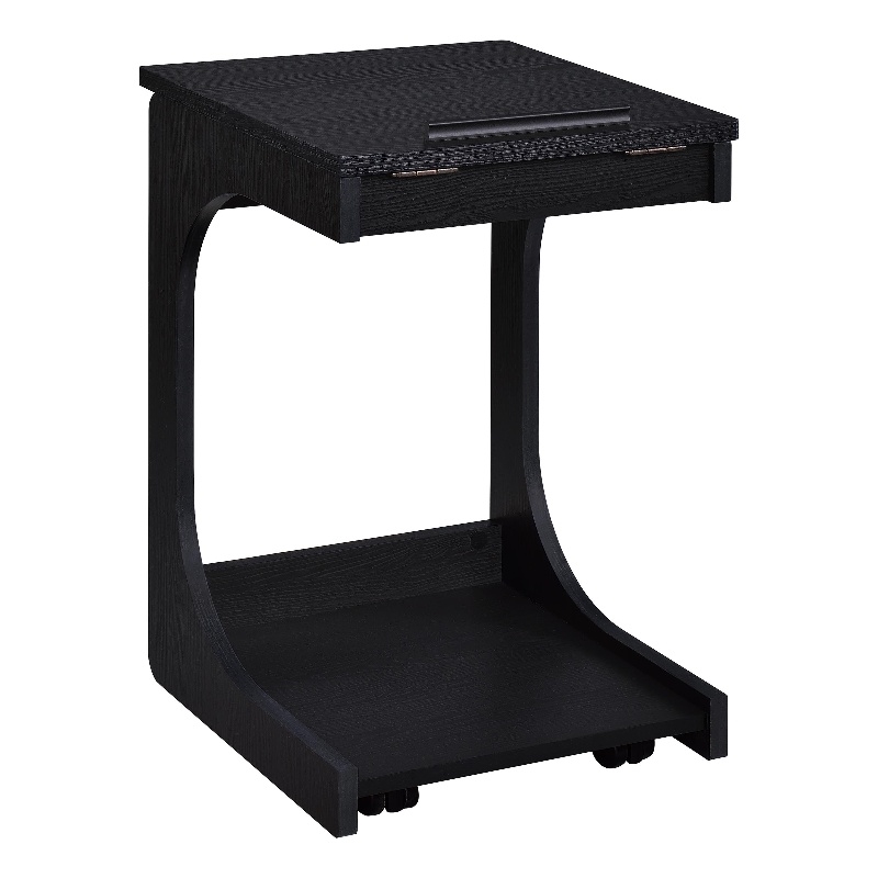 Pemberly Row C-Shaped Lift-Top Sofa Side Table With Casters in Black