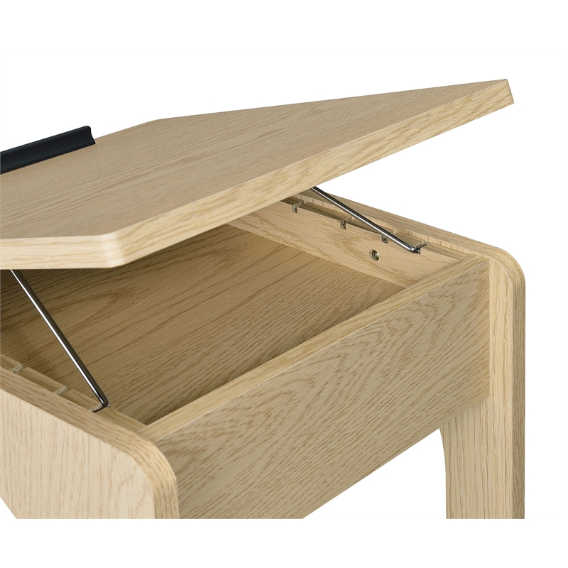Pemberly Row C-Shaped Lift-Top Sofa Side Table With Casters in Light Oak