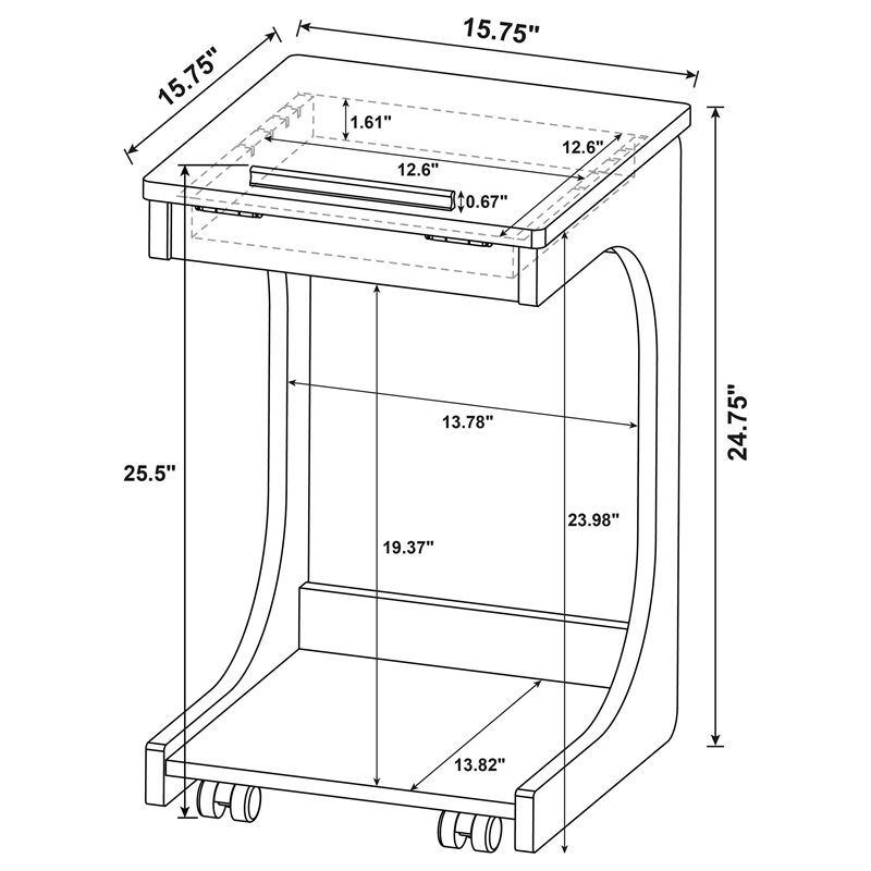 Pemberly Row C-Shaped Lift-Top Sofa Side Table With Casters in Light Oak