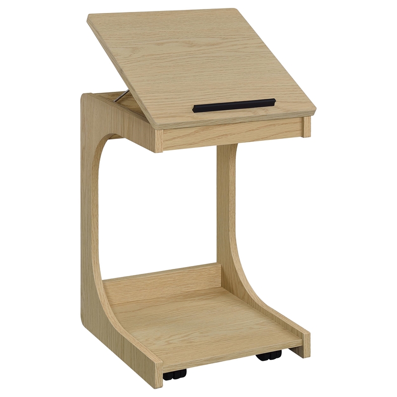 Pemberly Row C-Shaped Lift-Top Sofa Side Table With Casters in Light Oak