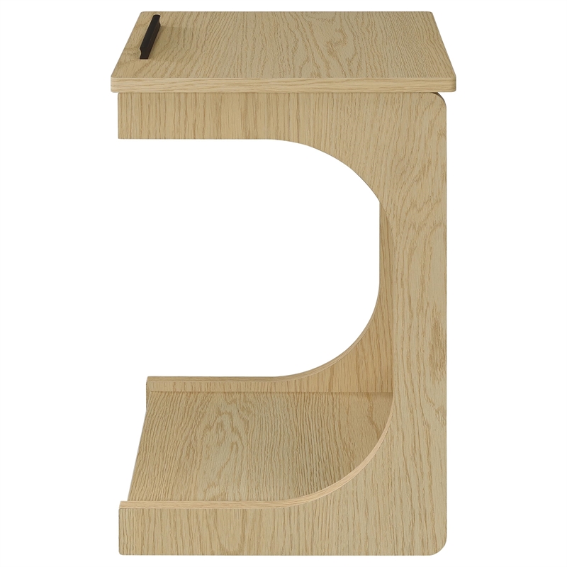 Pemberly Row C-Shaped Lift-Top Sofa Side Table With Casters in Light Oak