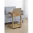 Pemberly Row C-Shaped Lift-Top Sofa Side Table With Casters in Brown