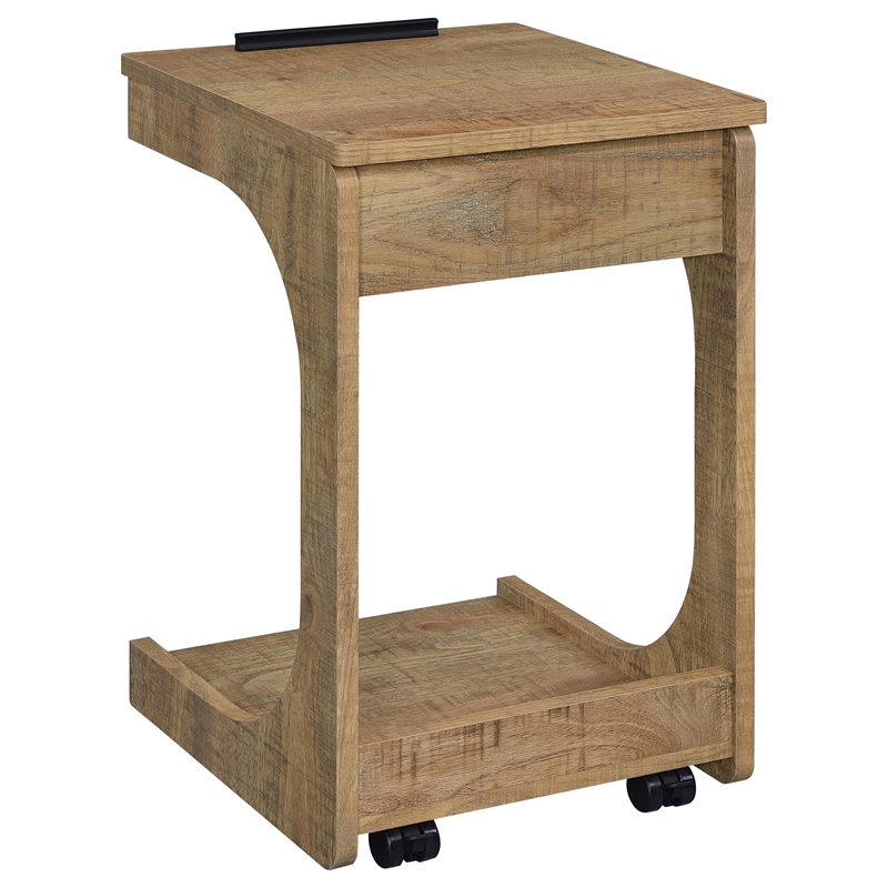 Pemberly Row C-Shaped Lift-Top Sofa Side Table With Casters in Brown