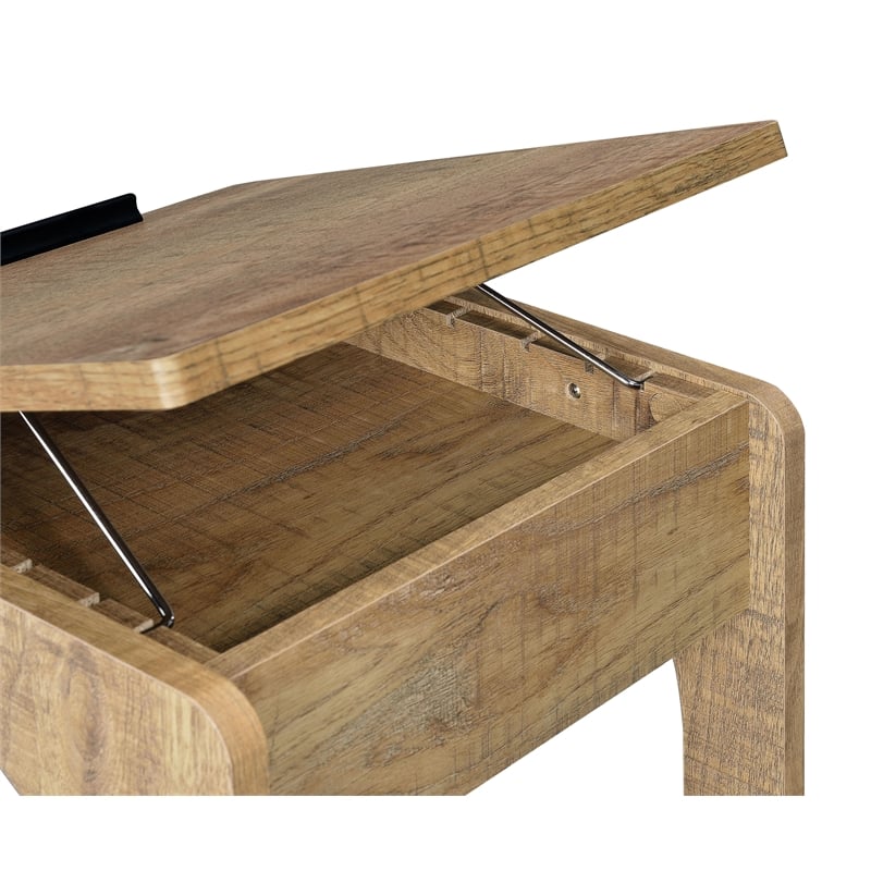 Pemberly Row C-Shaped Lift-Top Sofa Side Table With Casters in Brown