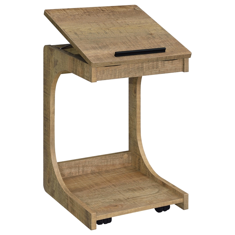 Pemberly Row C-Shaped Lift-Top Sofa Side Table With Casters in Brown