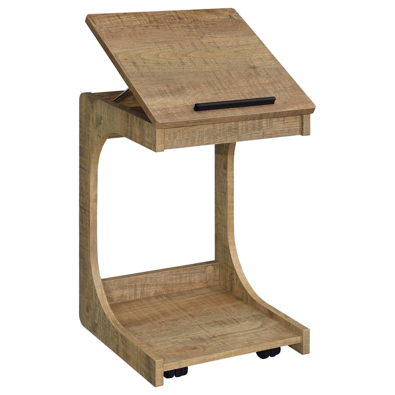 Pemberly Row C-Shaped Lift-Top Sofa Side Table With Casters in Brown
