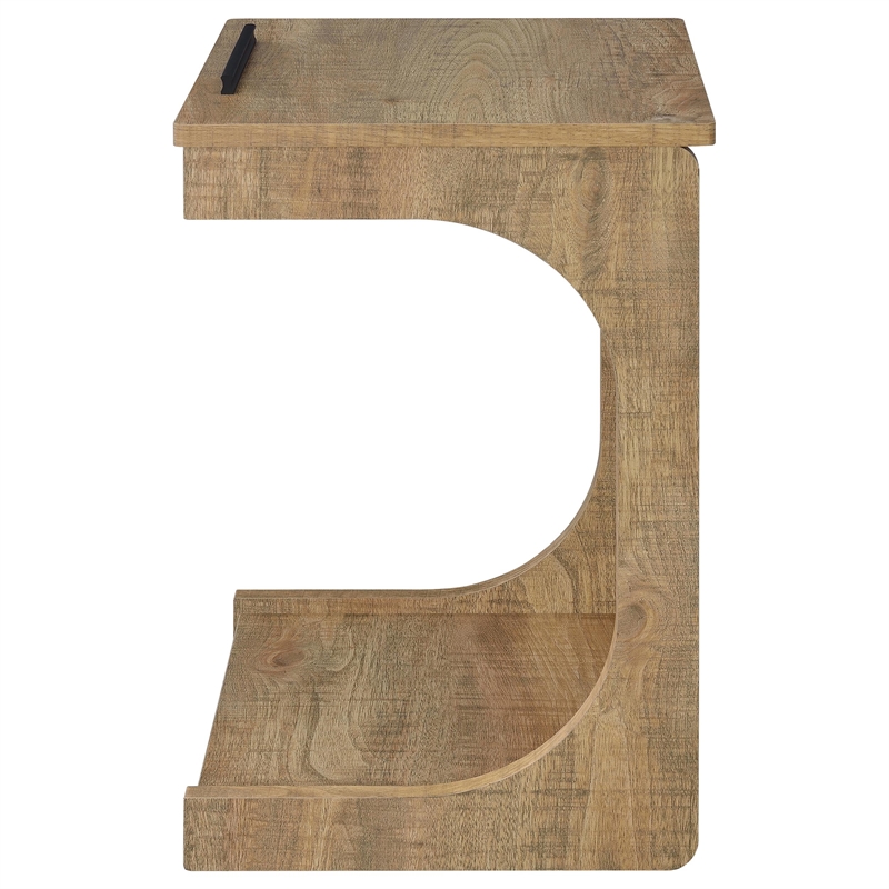 Pemberly Row C-Shaped Lift-Top Sofa Side Table With Casters in Brown