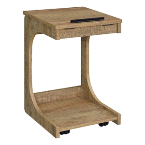 Pemberly Row C-Shaped Lift-Top Sofa Side Table With Casters in Brown