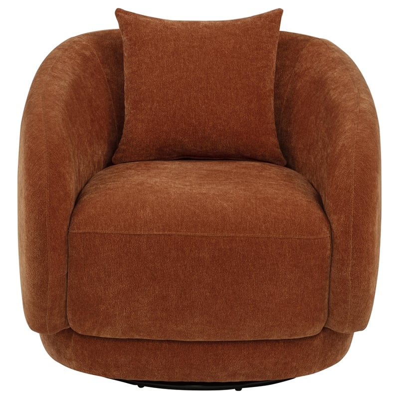 Pemberly Row Chenille Upholstered Swivel Accent Chair in Burnt Orange