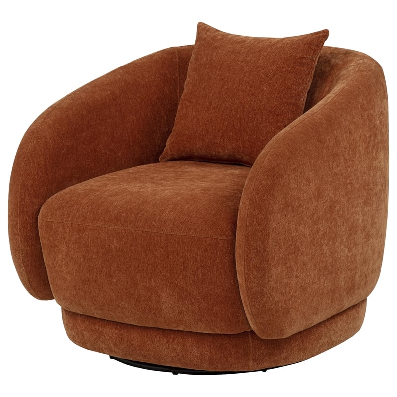 Pemberly Row Chenille Upholstered Swivel Accent Chair in Burnt Orange