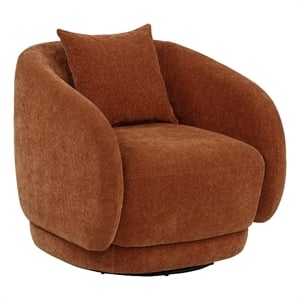 Pemberly Row Chenille Upholstered Swivel Accent Chair in Burnt Orange