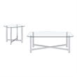Pemberly Row 2-Piece Tempered Glass Metal Base Coffee Table Set in Chrome