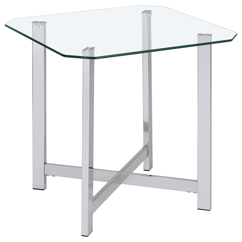 Pemberly Row 3-Piece Tempered Glass Metal Base Coffee Table Set in Chrome