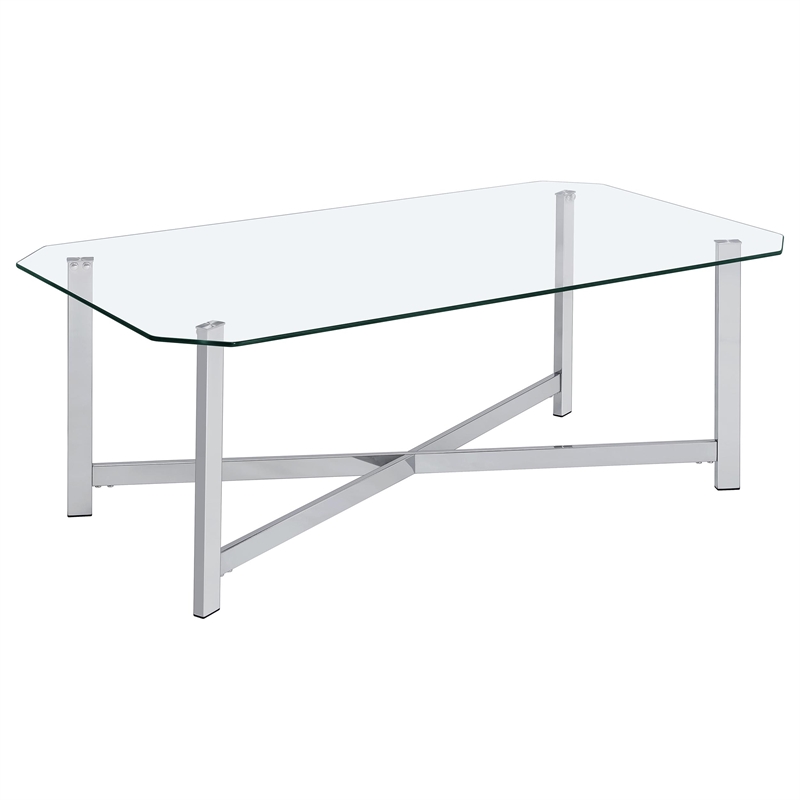 Pemberly Row 3-Piece Tempered Glass Metal Base Coffee Table Set in Chrome