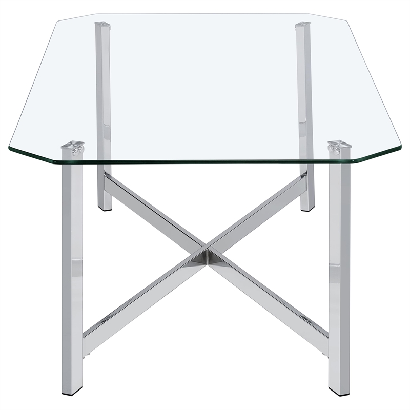 Pemberly Row 3-Piece Tempered Glass Metal Base Coffee Table Set in Chrome