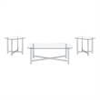 Pemberly Row 3-Piece Tempered Glass Metal Base Coffee Table Set in Chrome