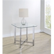 Pemberly Row Tempered Glass Top Metal Base Side End Table in Chrome
