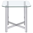 Pemberly Row Tempered Glass Top Metal Base Side End Table in Chrome