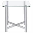 Pemberly Row Tempered Glass Top Metal Base Side End Table in Chrome
