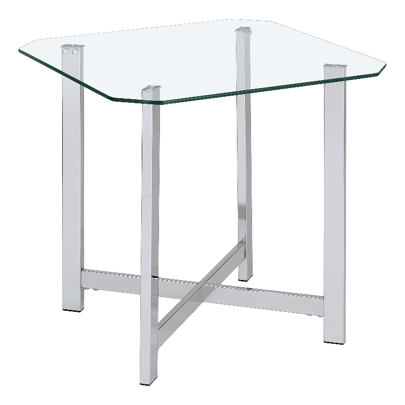 Pemberly Row Tempered Glass Top Metal Base Side End Table in Chrome