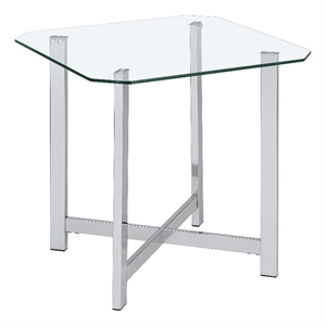 Pemberly Row Tempered Glass Top Metal Base Side End Table in Chrome