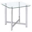 Pemberly Row Tempered Glass Top Metal Base Side End Table in Chrome