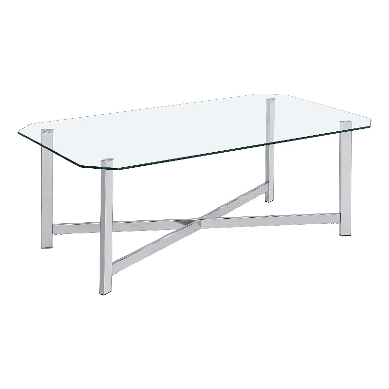 Pemberly Row Tempered Glass Top Metal Base Cocktail Coffee Table in Chrome