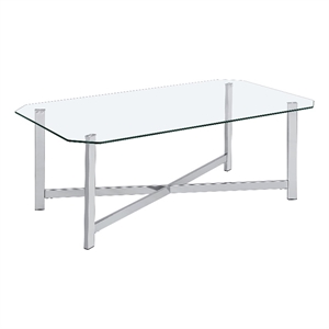 Pemberly Row Tempered Glass Top Metal Base Cocktail Coffee Table in Chrome
